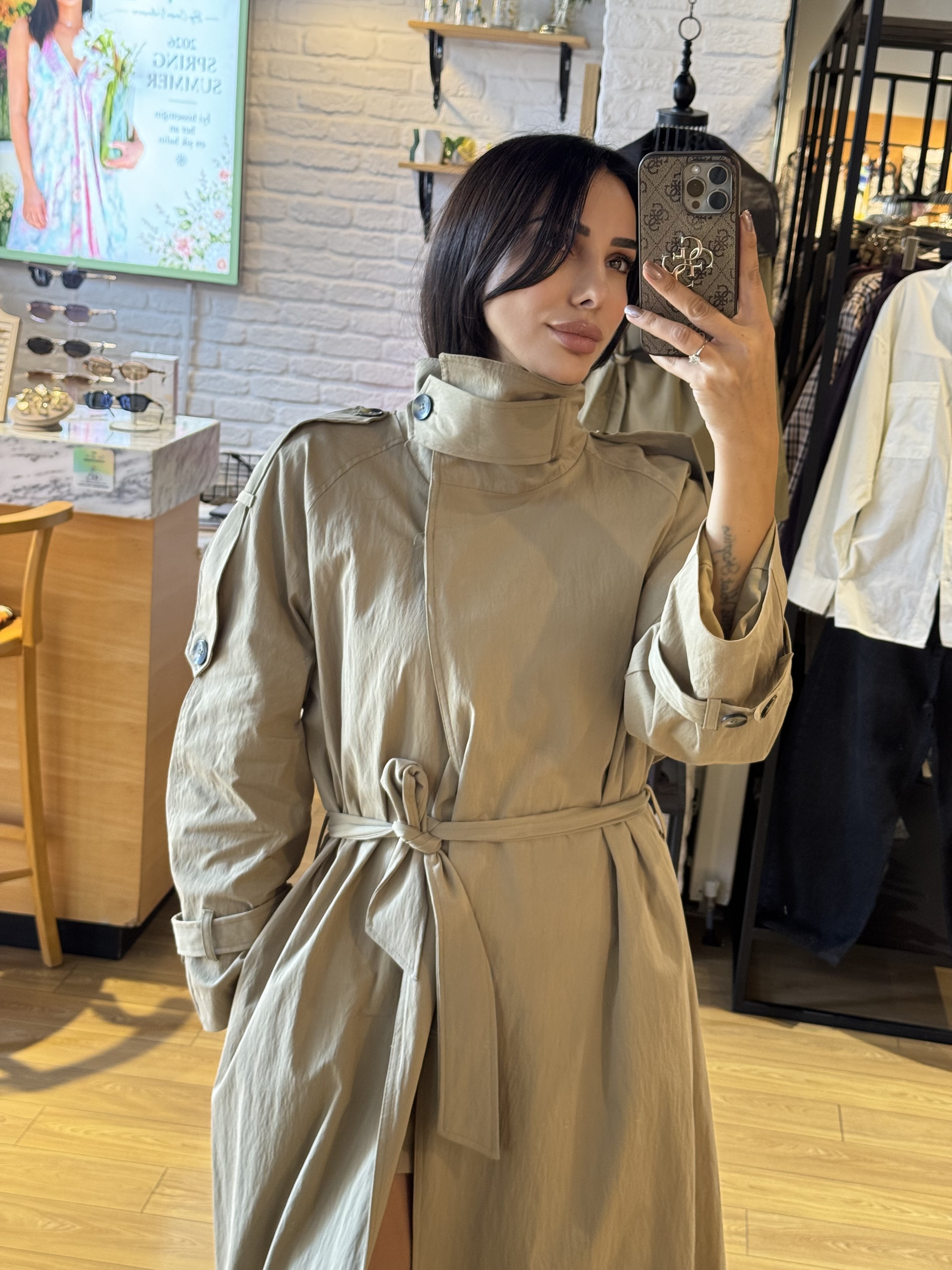 Uzun Trençkot Camel Renk