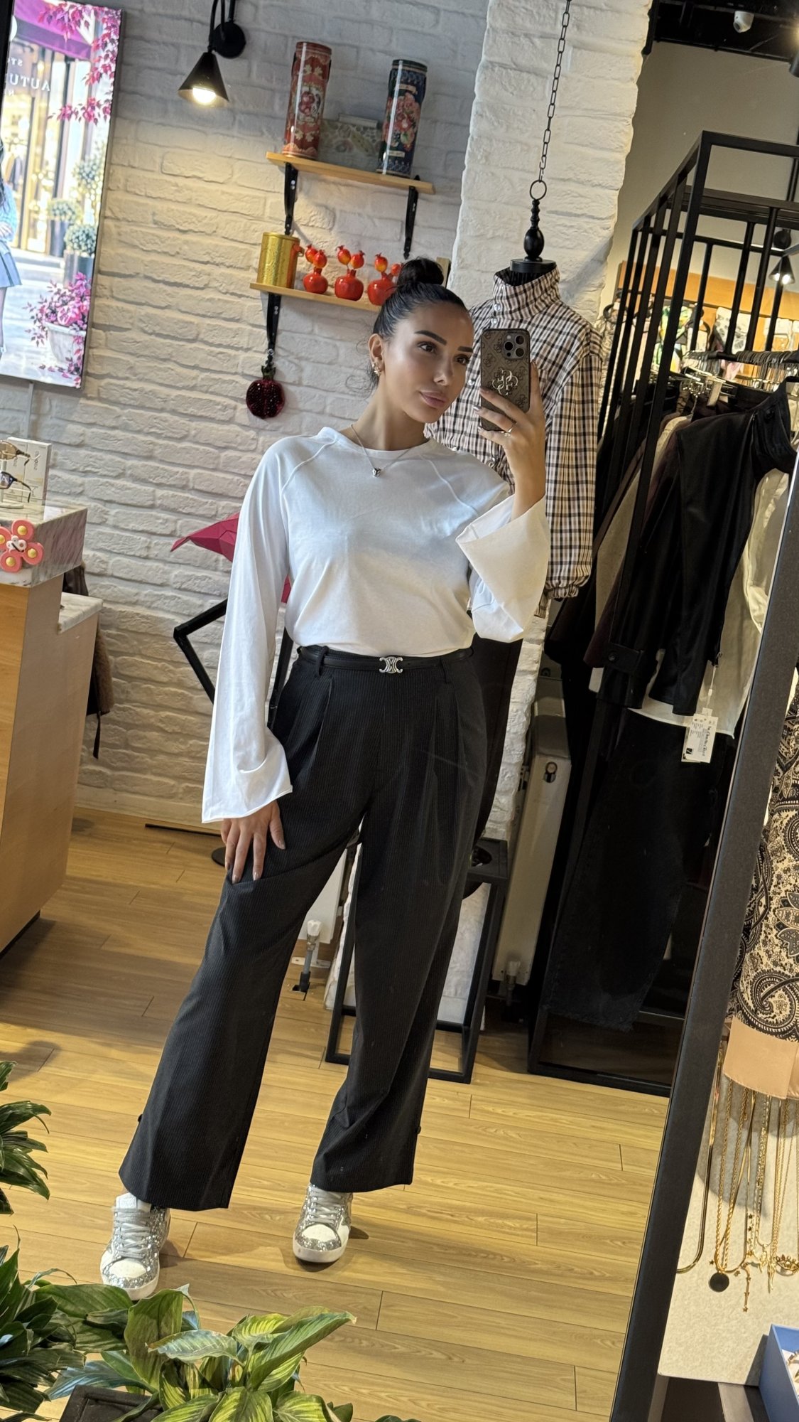 Pilili Paçası Düğmeli Pantolon