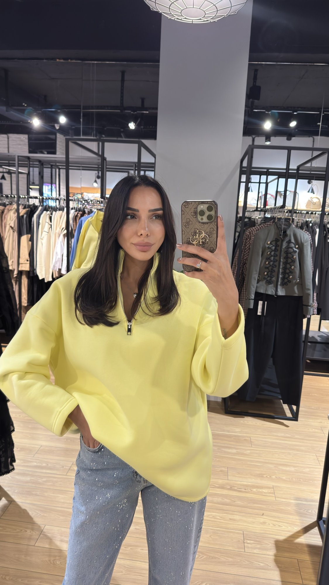 Fermuarlı Sweat Sarı