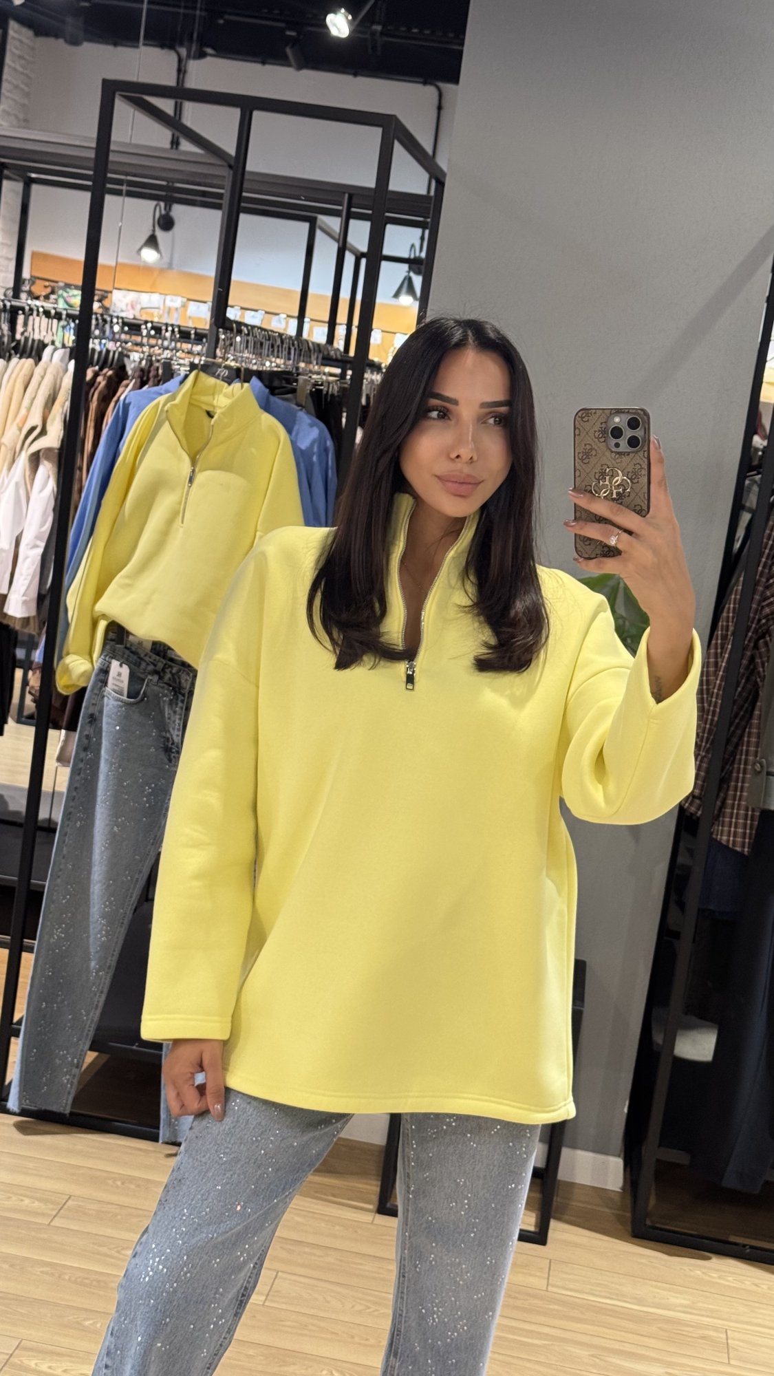 Fermuarlı Sweat Sarı